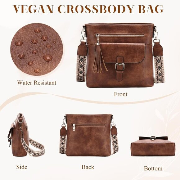 KASQO Soft Vegan Leather Crossbody Bag for Women, Roomy Purse with Guitar Strap - Picture 6 of 7